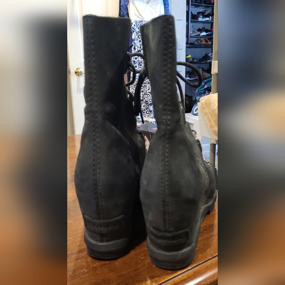 Sorel Women's Joan Of Arctic Wedge Mid Boot Black Leather Size 9 - Picture 9 of 10